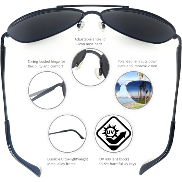 Premium Militära Aviator Solglasögon, Polariserad, 100% UV-skydd
