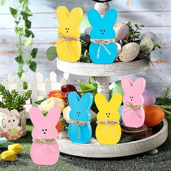 Easter Decorations 6-piece Rabbit Wood Easter Tray Decor Easter Shelf Nanny