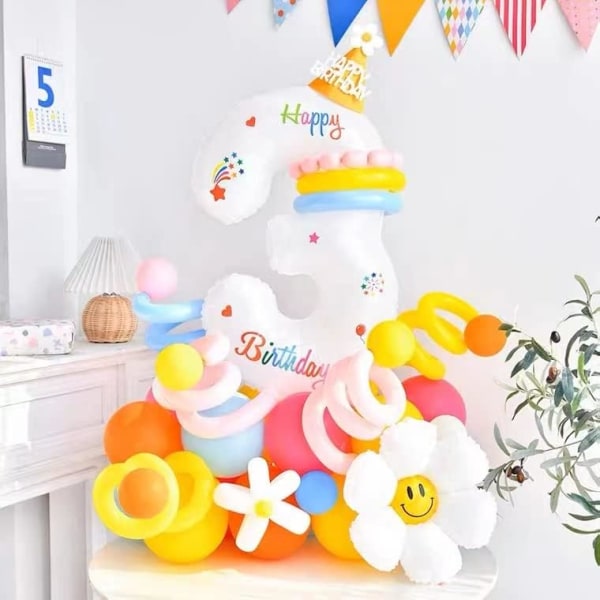 65Pcs Set Giant White Number 3 Balloon for 3rd Birthday Party - 40 Inch Number 3 Balloon | 3rd Birthday Balloons | 3rd Birthday Decorations