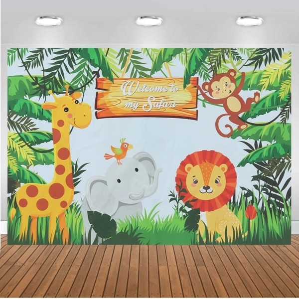 Jungle Safari Dyr Fødselsdag Banner Baggrund Fotografi Baggrund Baby Fødselsdagsfest (7x5FT/2.1x1.5m)