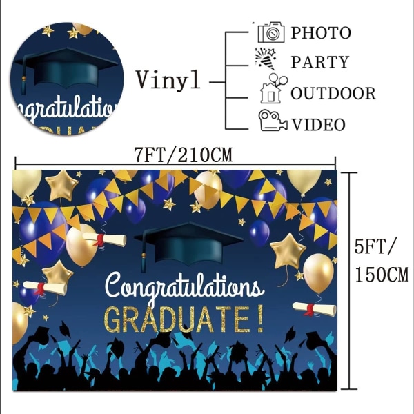 2023 Examen Fest Bakgrund Klass av 2023 Bakgrund Guld Glitter Bakgrund Grattis Utexaminerade Fest Dekoration Banner (B, 7X5FT)