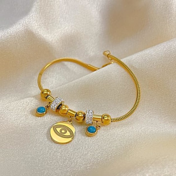 Trendiga Evil Eye-armband med Cubic Zirconia, guldarmband med pärlor i kedjelänk för kvinnor och flickor