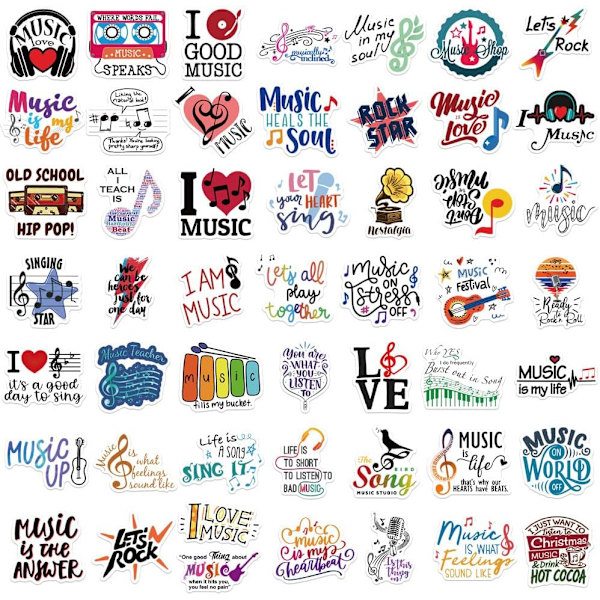 Musikstickers - 50 stk. Tegnefilm Vandtætte Dekaler DIY til Festtilbehør PVC Dekoration til Laptop Guitar Gave til Teenagere Familier Venner