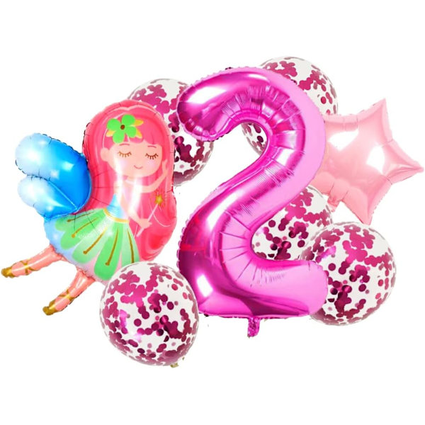 Fe-pynt til bursdag - Tall 2 Ballong Rosa, Fe-festpynt, Fe-bursdagspynt, Festutstyr 2-årsdag