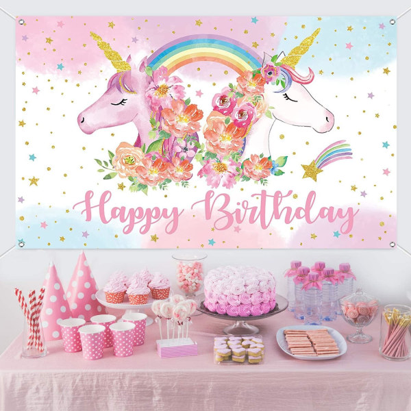 Regnbågsenhörning födelsedag bakgrund banner enhörning fest dekorationer leveranser söt regnbåge banner för baby shower bakgrund fotobås