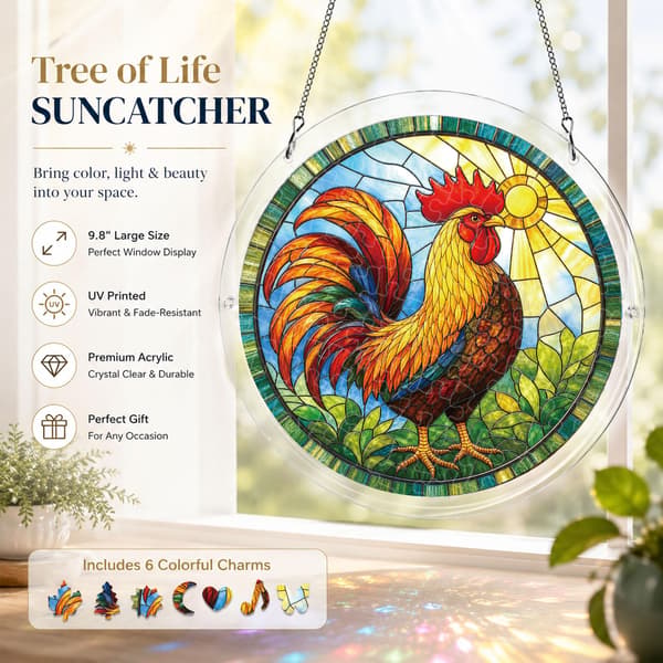 Rooster Acrylic Puzzle Suncatcher, 83 Pieces DIY Window Decor