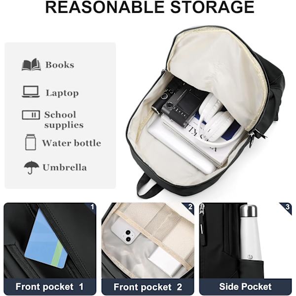 Svart Ryggsäck För Gymnasieelever, Vattentät Mellanstadieväska För Tonårsflickor Pojkar, Casual Daypack Bookbag Lätt College Ryggsäck
