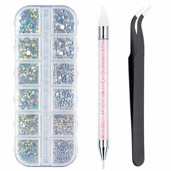 Nagelkonsttillbehör Set - Rosa vaxpunktborrpenna + Vit Plus AB-borr + Pinzett