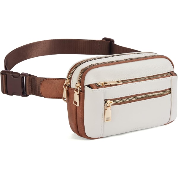 Fanny Packs for Women Cross Body Bag Leather Belt Bag Fashionable Waist Bag with Adjustable Strap Beige Brown