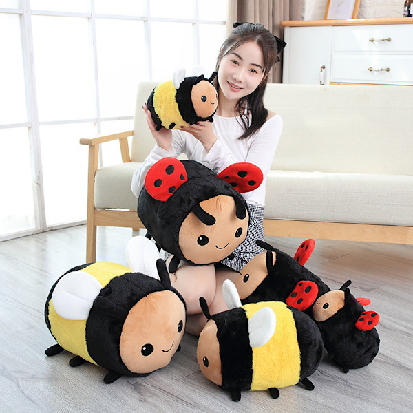Söt Supermjuk Bi Plyschdocka Leksak Kawaii Bi Plysch Kudde Stoppad Djurleksak Halloween Födelsedagspresent för Barn Pojkar Flickor ladybug 30cm