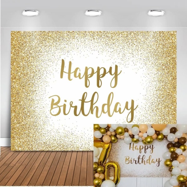 Happy Birthday Backdrop Gold Birthday Photo Backdrops for Women Men 7x5ft Golden Glitter Sweet 16 Birthday Photography Background