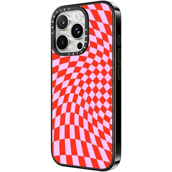 Kompakt iPhone 16 Pro Max Deksel [Lettvekt / 1,2 m 2X Militær Grad Fallbeskyttelse/Slank] - Kirsebær - Klar Svart Strawberry Checkers iPhone 16 Pro Max