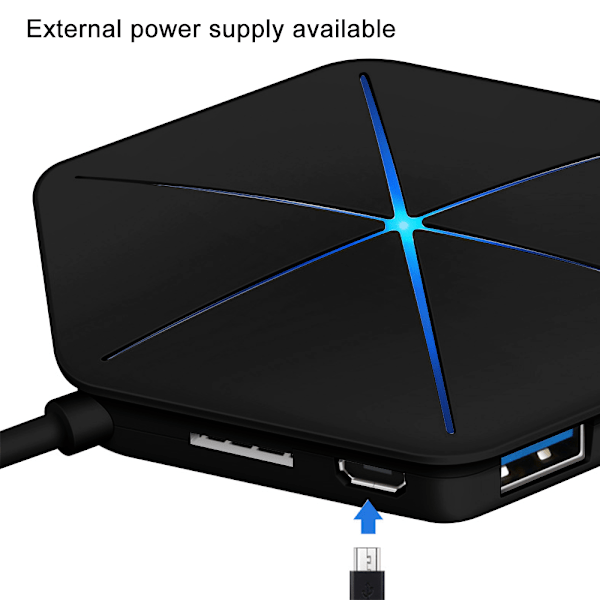 USB Hub Vertikal Data Hub med Langt Kabel - 6 Porte USB Forlængerkabel Ekstra USB Porte-Sort (blåt lys uden OTG-funktion)