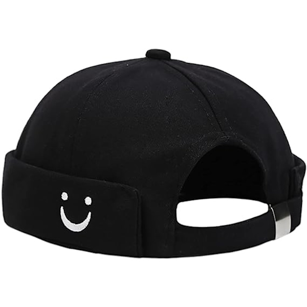 Herre- og damehatt Cap Brimless Hatter Beanie Skull Cap Worker Sailor Cap Rolled Cuff Retro Justerbar（Svart）