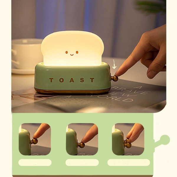 Toast Natlampe, Dæmpbar LED Brød Natlampe Genopladelig Skrivebordslampe med Timer (Pink)