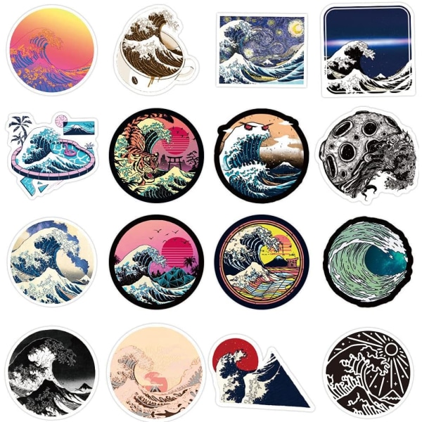 Kanagawa Wave Stickers 50 delar vattentäta vinyldekaler Söta och roliga klistermärken Laptop, surfplatta, telefon, vattenflaska, vattenflaska, cykelbagage