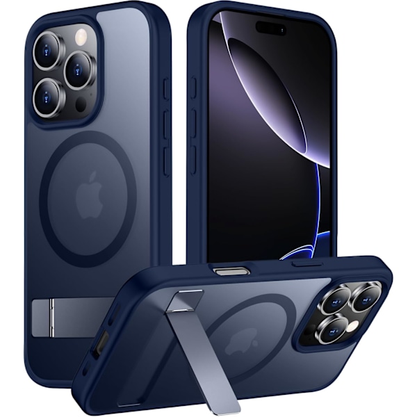 Magneettinen iPhone 16 Pro Max -kotelo, [Sisäänrakennettu näkymätön jalusta][Yhteensopiva MagSafe-tekniikan kanssa] [Sotilastason iskunkestävä] Ohut läpikuultava SeaBlue for iPhone 16 Pro Max 6.9"