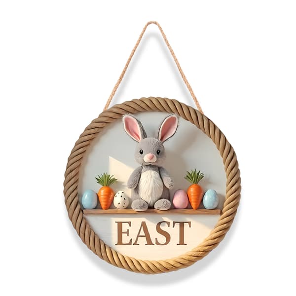 Wooden Easter Decoration: Circular Door Sign with Bunny and Easter Eggs VB-1