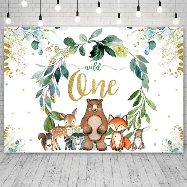 7x5ft Woodland Wild One Bakgrunn Vårtema 1. Fødselsdag Dekorasjoner for Baby Fotografering Bakgrunn Jungel Dyr Bursdagsfest Banner Rekvisitter