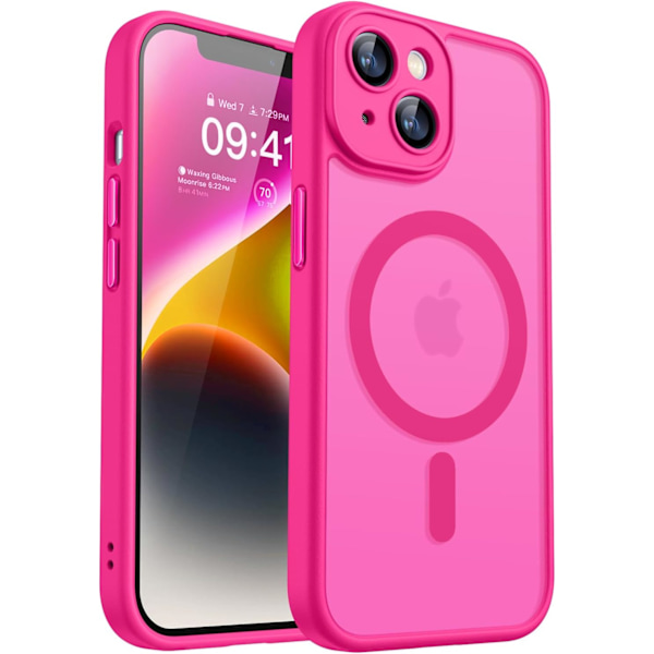 Magnetiskt skal för iPhone 16 Pro Max med fullständigt kameraskydd [Kompatibel med MagSafe] [Genomskinlig matt] Skyddande telefonfodral, varmrosa Hot Pink iPhone 14