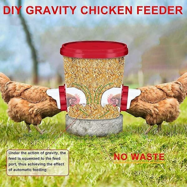 Chicken Feeder, Automatic Chicken Feeder, 6-Port DIY Poultry Feeder Gravity Kit for Buckets Barrels Boxes