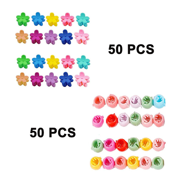 Paket med 100 hårklämmor Små hårklämmor Blomform Flerfärgade Med Minihårklämmor Färgglad Pärlklo Hår
