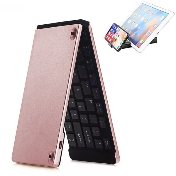 Dubbelfällbart trådlöst Bluetooth tangentbord, Trådlöst minitangentbord kompatibelt med IOS iPad, Android Tablet, Windows PC, etc.-rosaguld