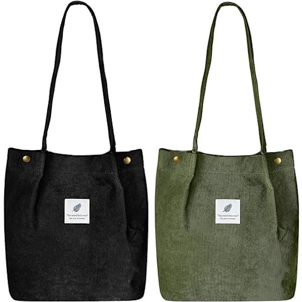 Kordväv Tote Bag för kvinnor Canvas Axelväska med Innerficka