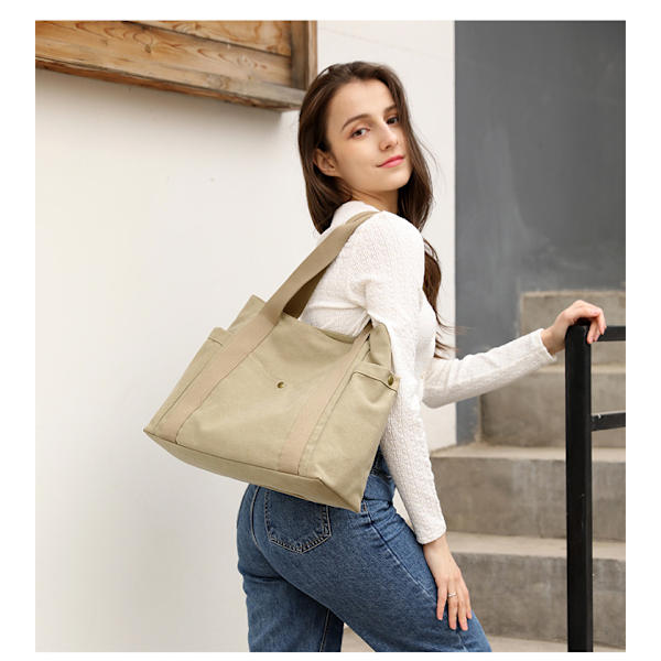 Kvinder Lærred Tote Håndtasker Multi-lomme Retro Casual Skuldertaske Top Håndtag Satchel Tote Pung