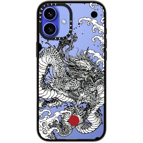 Kompakt iPhone 16 Pro Max Deksel [Lettvekt / 1,2 m 2X Militær Grad Fallbeskyttelse/Slank] - Kirsebær - Klar Svart Power Dragon iPhone 16 Plus