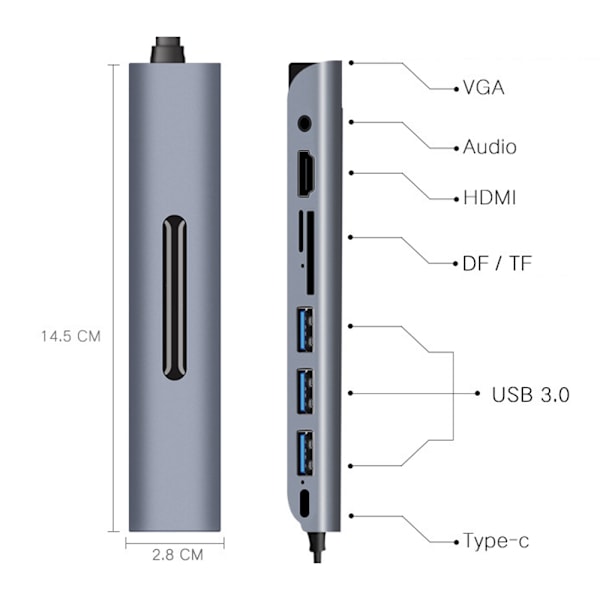9-in-1 Type-C-keskitin, moniporttisovitin, jossa 4K HDMI, VGA, Type C PD, MacBook Ethernet-tuella