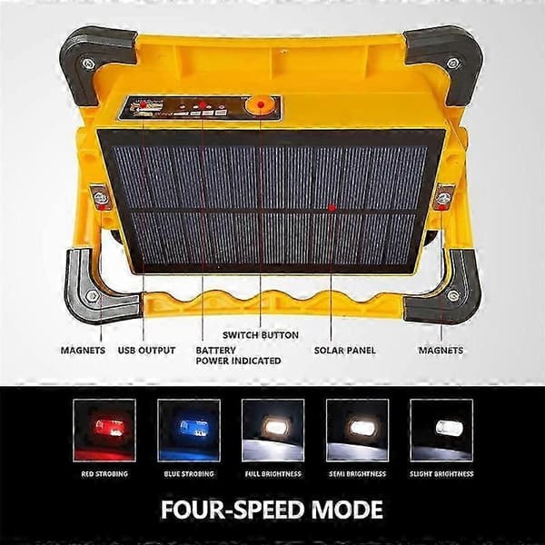 Oppladbar Solar LED Arbeidslampe Bærbar 9600mAh Camping 3000LM 4 Moduser Vanntett