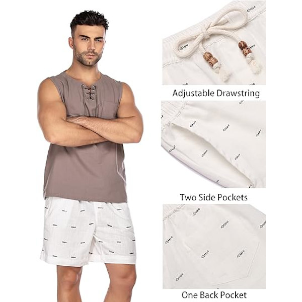 Herrshorts i linne med elastisk midja och dragsko, avslappnade sommarshorts för stranden