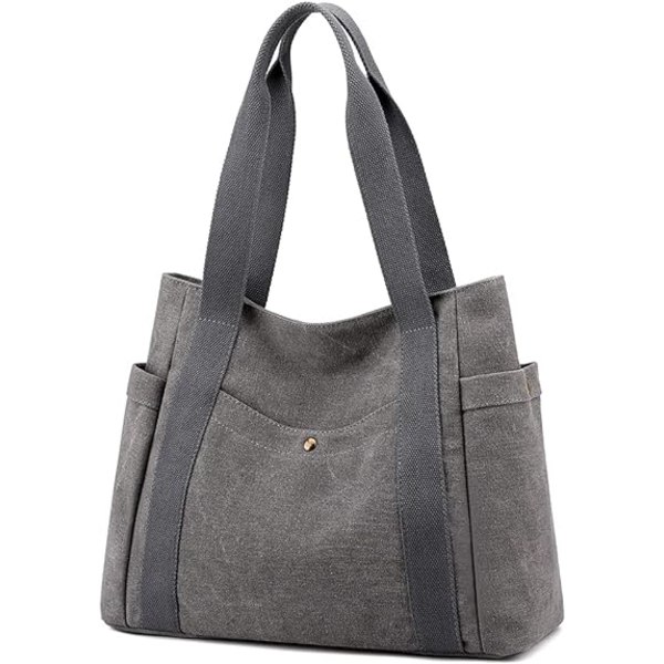 Kvinders Lærred Tote Håndtasker Multi-lomme Retro Casual Skuldertaske Top Håndtag Satchel Tote Pung