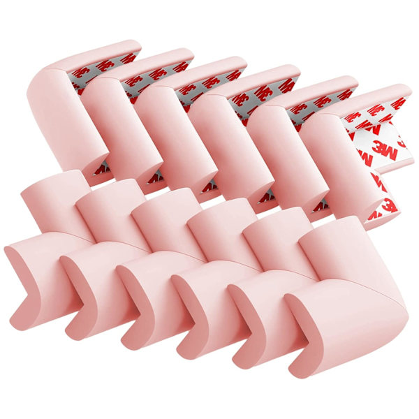 12 st mjuka barnsäkra kanthörn, säkerhetshörnskydd med förtejpad möbelstötfångare, barnskydd för bord, trappa, skåp (rosa)