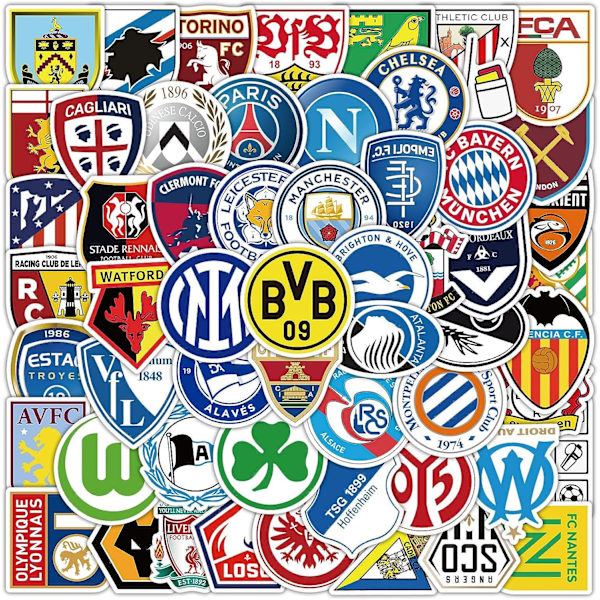 100 st fotbollslag klubbmärken, vattenflaska vattentäta vinyl sportklistermärken, bärbar dator, telefonfodral, vinyl vattentäta klistermärken