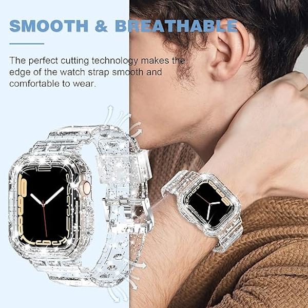 Kompatibel med Crystal Clear Apple Watch-armband, 41mm 40mm 38mm med stötfångarhölje för män och kvinnor Jelly Sport-fodral och armband