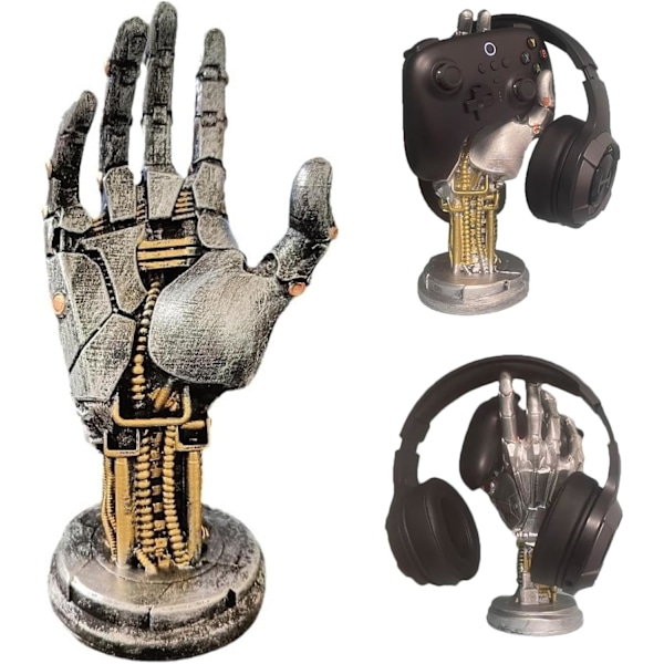 Cyberpunk Hörlursställ - Hållare för Gaming Headset och Controller - Futuristisk Metallliknande Resindesign-Tillbehör för Organisering av Gaming Desk