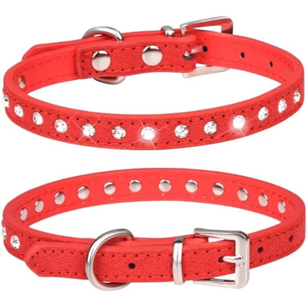 Elegant och glittrande mockahalsband med 1 rad strass för små husdjur, katt, hund, valp (M, röd)