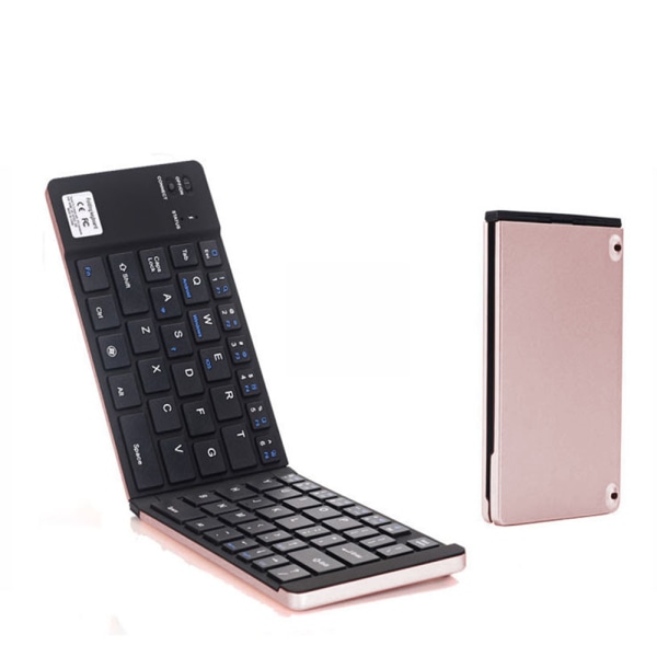Dubbel hopfällbar trådlös Bluetooth-tangentbord, Mini trådlöst tangentbord kompatibelt med IOS iPad, Android Tablet, Windows PC, etc.-roséguld
