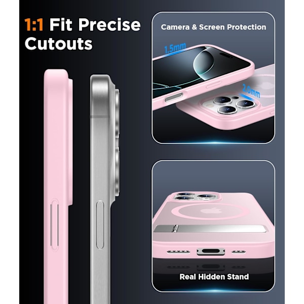Magnetiskt kompatibel med iPhone 16 Pro Max-fodral, [Inbyggt osynligt stativ][Kompatibelt med MagSafe] [Militärklass stöttåligt] Smalt genomskinligt Pink for iPhone 16 Pro Max 6.9"