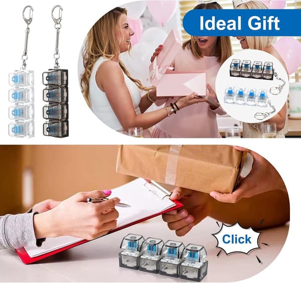Keyboard Fidget Clicker with LED Light - Mini 4-Key Decompression Toy - Keychain Stress Relief Gadget for Adults White White