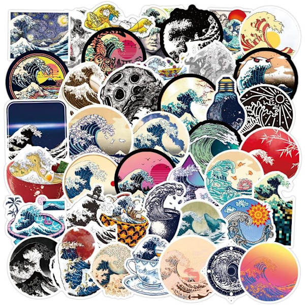 Kanagawa Wave Stickers 50 st vattentäta vinylklistermärken söta och roliga klistermärken laptop, surfplatta, telefon, vattenflaska, cykelbagage