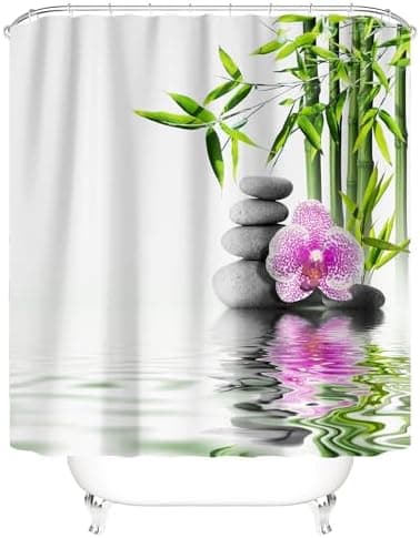 Zen Duschdraperi Anti Mögel 3D-tryckt Bambu Sten Badrumsgardin 180x200 Lång Vattentät Polyestertyg Orkidé P