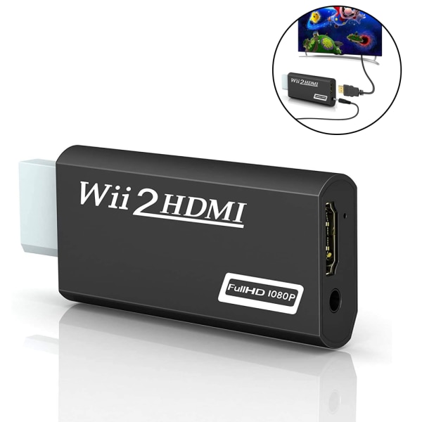 WII till HDMI-omvandlare - Black.Wii till HDMI-kontakt utgång video 3,5 mm ljud - stöder alla Wii-visningslägen