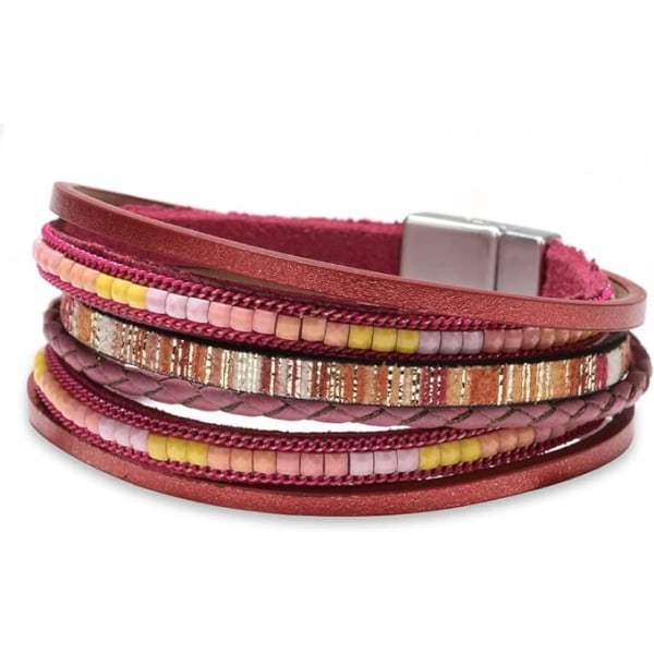 Leather Wrap Bracelets for Women, Boho Leopard Multi-Layer Crystal Beads Cuff Bracelet Jewelry