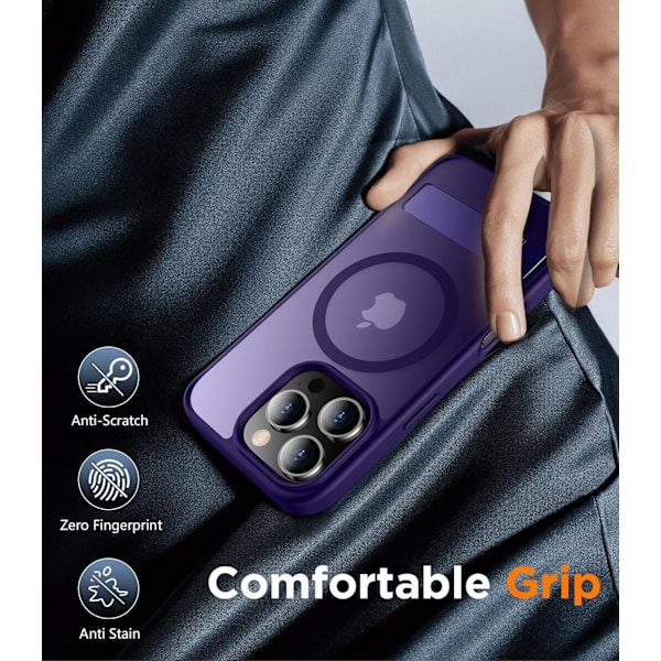 Magneettinen iPhone 16 Pro Max -kotelo, [Sisäänrakennettu näkymätön jalusta][Yhteensopiva MagSafe-tekniikan kanssa] [Sotilastason iskunkestävä] Ohut läpikuultava Dark Purple for iPhone 16 Pro Max 6.9"