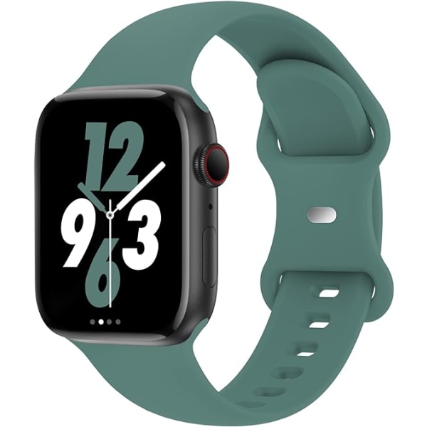 Band kompatibla med Apple Watch 42 mm 44 mm 45 mm 49 mm, ersättningsarmband för sporttillbehör i mjuk silikon för kvinnor män（furugrön）