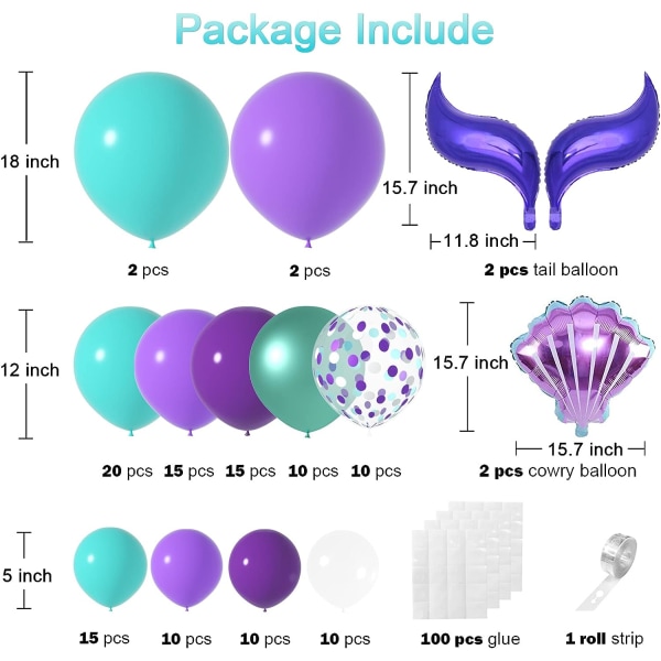 Sjöjungfru ballongbåge kit sjöjungfru festdekorationer sjöjungfru svans ballonger sjöjungfru under havet ballonger för festtillbehör