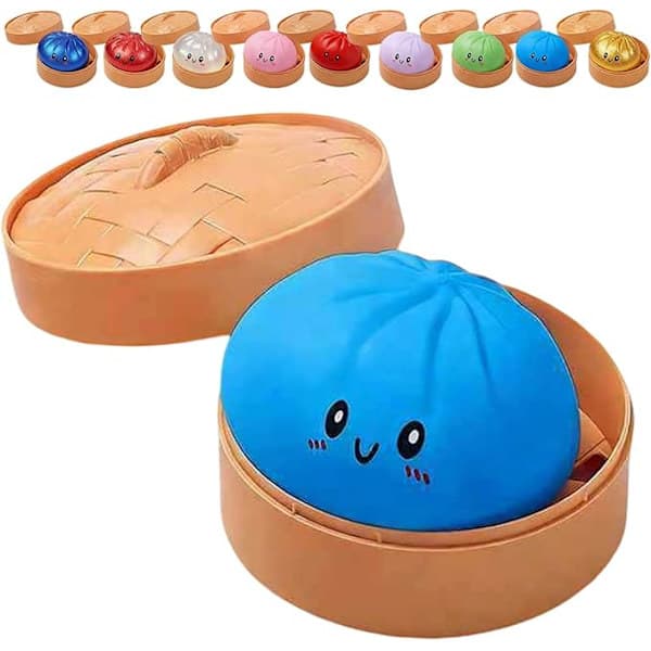 Glitter Dumpling, Glitter Dumpling Squishy laatikolla, Dumpling Sensorinen Puristuslelu stressin lievitykseen Kiinteä Sininen Solid Blue